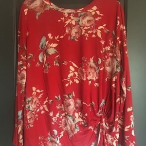 Jodifl side knit long sleeve floral top